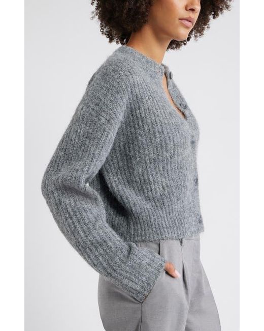 Open Edit Gray Fuzzy Crewneck Cardigan