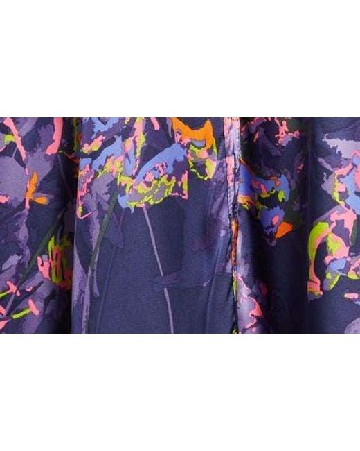Chi Chi London Blue Neon Floral Long Sleeve Tie Waist Shirtdress