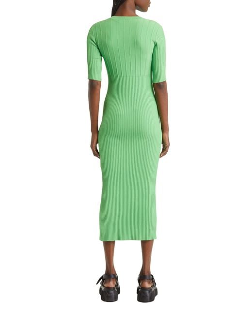 FRAME Green Mixed Rib Midi Sweater Dress