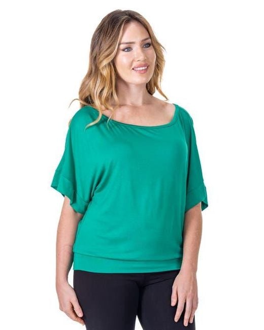 24seven Comfort Apparel Green Loose Fit Dolman Top With Wide Sleeves