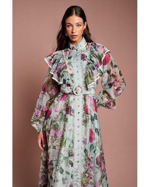 Coast White Long Sleeve Printed Organza Shirt Dress
