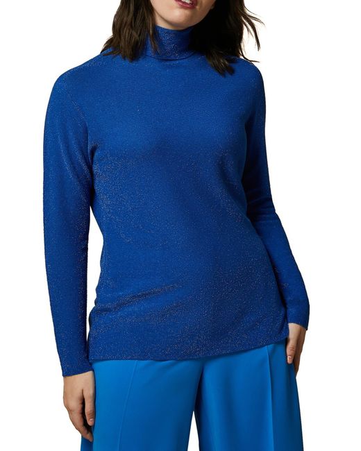 Marina Rinaldi Blue Metallic Turtleneck Sweater