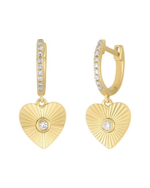 EF Collection Metallic Diamond Fluted Heart huggie Hoop Earrings