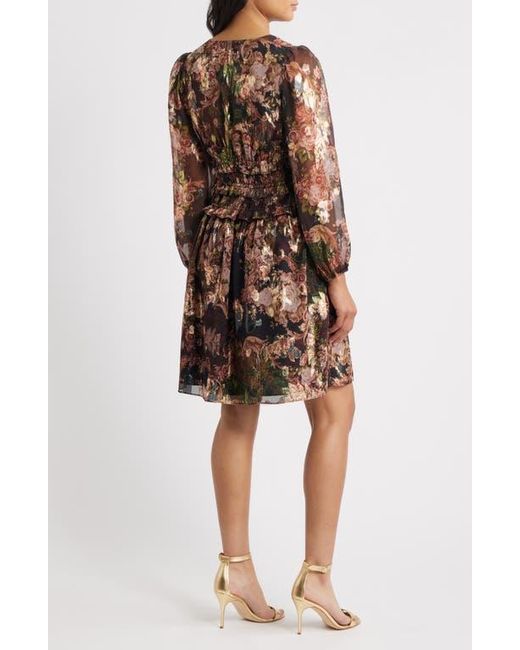 Eliza J Brown Metallic Floral Long Sleeve Dress