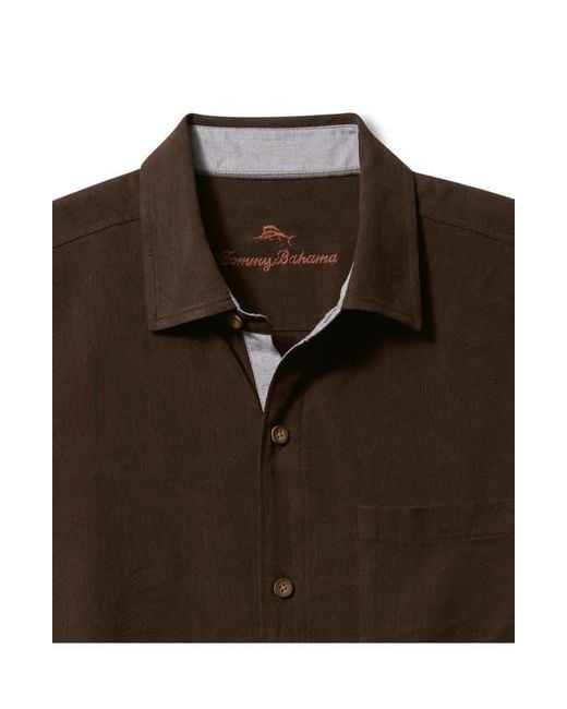 Tommy Bahama Brown I Get Better With Age Embroidered Short Sleeve Silk Button-Up Shirt for men