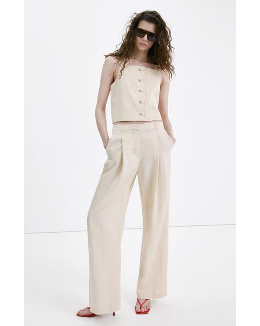 Mango Blue Square Neck Button Front Top