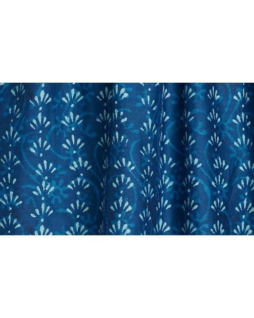 Faherty Brand Blue Solstice Mixed Print Long Sleeve Cotton & Silk Minidress