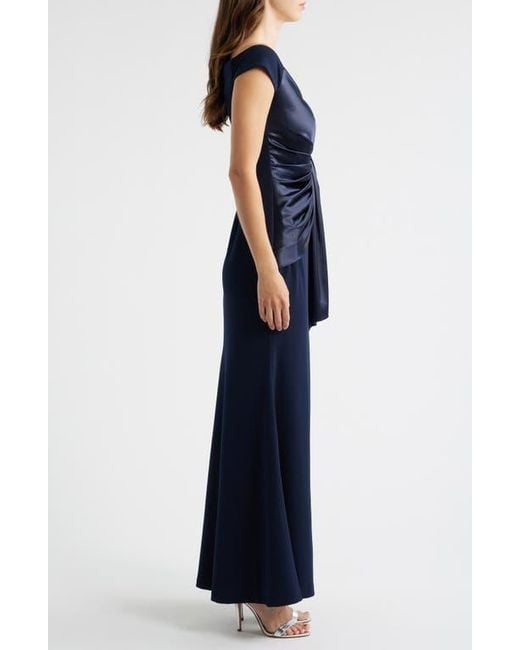 Eliza J Blue Mixed Media Off The Shoulder Gown