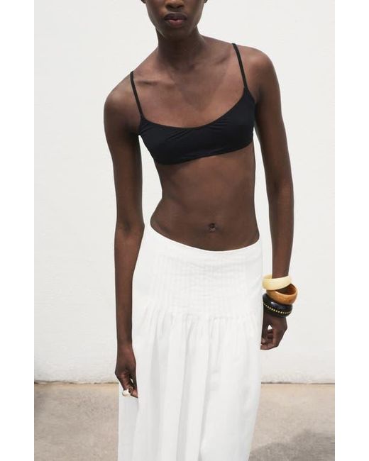 Mango White Pleated Ramie Midi Skirt