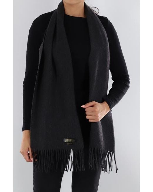 La Fiorentina Black Solid Scarf With Fringe Border
