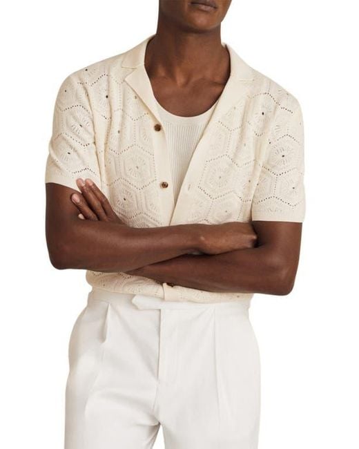 Reiss Natural Royce Open Stitch Button-Up Polo Sweater for men