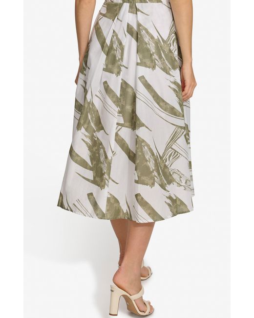 DKNY Natural Print Pleated Voile Midi Skirt