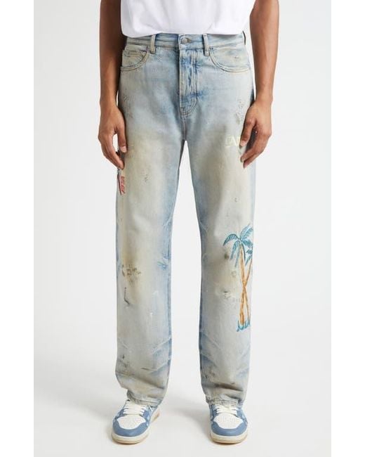 Amiri Blue Sinners Embroidered Distressed Jeans for men