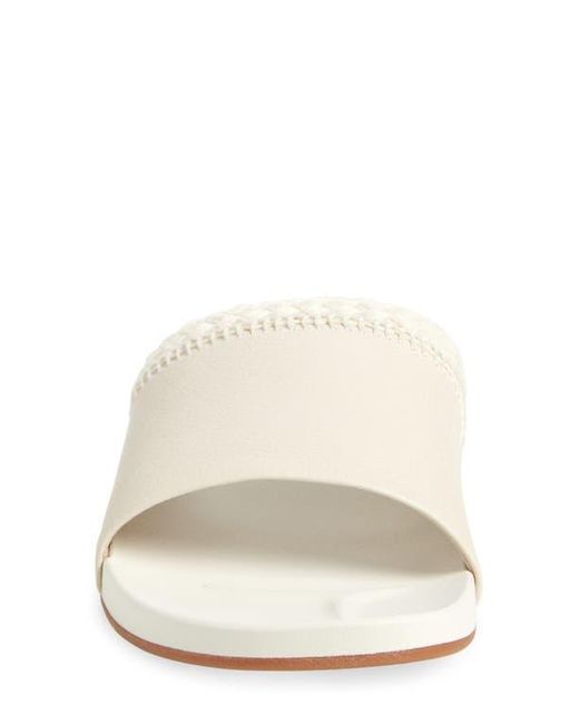 Olukai White Pākea Leather Slide Sandal