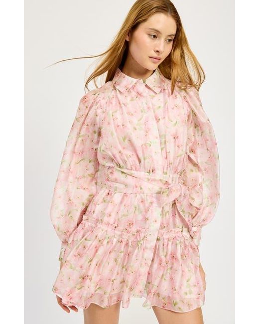 En Saison Pink Josette Floral Long Sleeve Mini Shirtdress