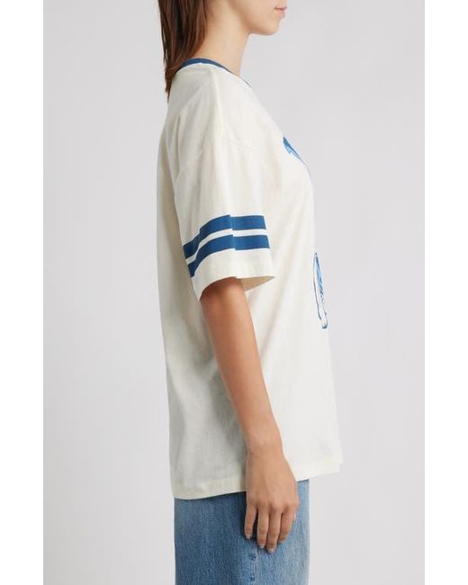 GOLDEN HOUR Blue Yale Bulldog Cotton Graphic Ringer T-Shirt