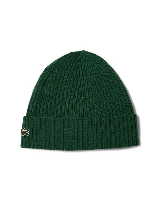 Lacoste Green Wool Cuff Beanie