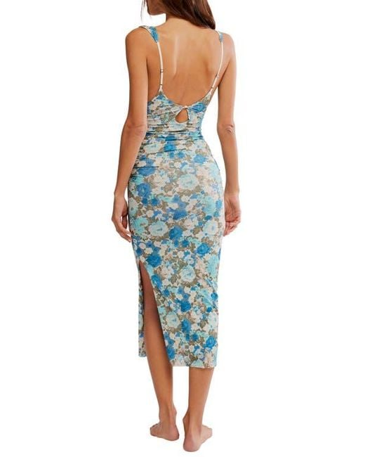 Free People Blue Print Mesh Body-Con Dress