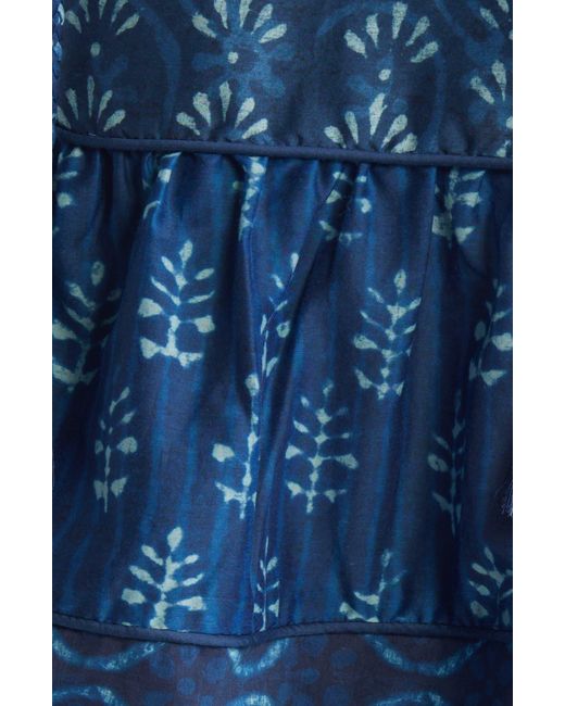 Faherty Brand Blue Solstice Tie Neck Cotton & Silk Top