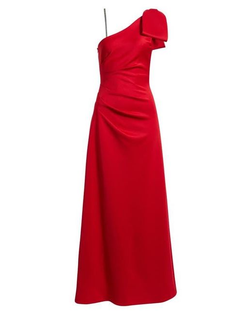 Black Halo Red Zyra Bow Shoulder Ruched Gown