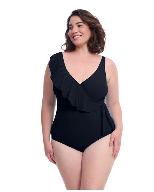 Gottex Blue Tutti Frutti Plus Size Ruffle Surplice One Piece