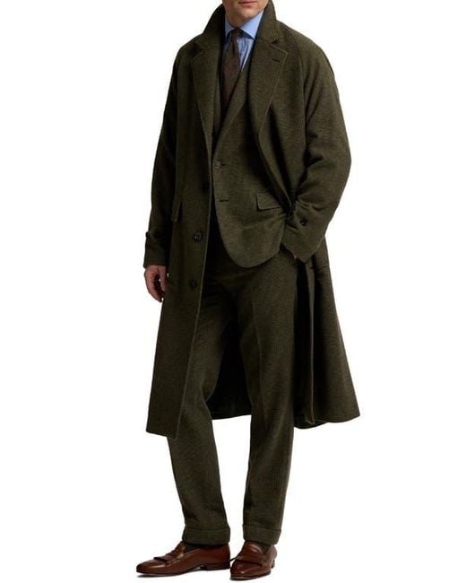 Ralph Lauren Black Wool & Silk Blend Tick Weave Topcoat for men