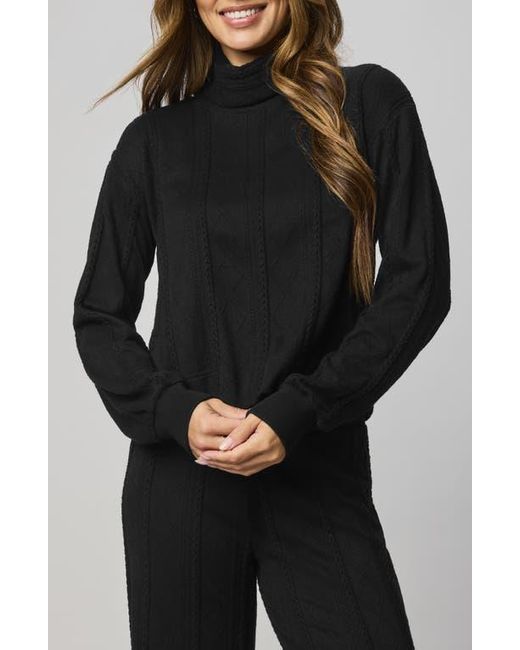 Splendid Black Cable Lounge Turtleneck Top