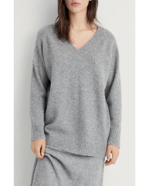 Mango Gray Oversize V-Neck Sweater