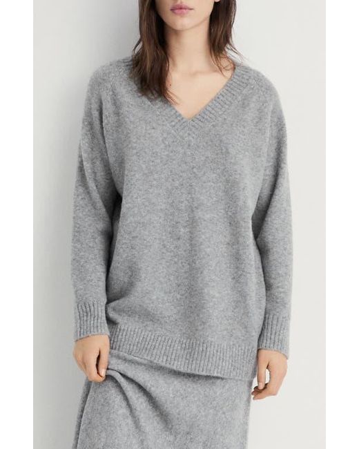 Mango Gray Oversize V-Neck Sweater