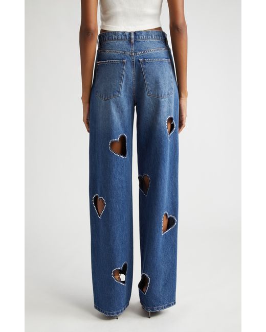 Alice + Olivia Blue Alice + Olivia Karrie Crystal Heart Cutouts Nonstretch Jeans