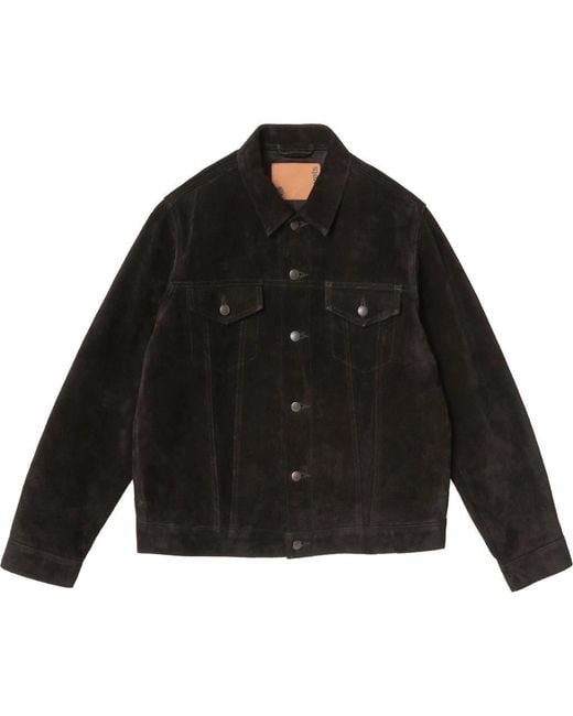 vowels Black Suede Trucker Jacket for men