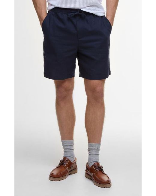 Barbour Blue Relaxed Fit Linen & Cotton Drawstring Shorts for men