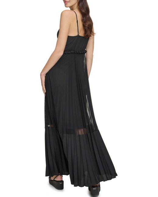 DKNY Black Sleeveless Pleated Maxi Dress