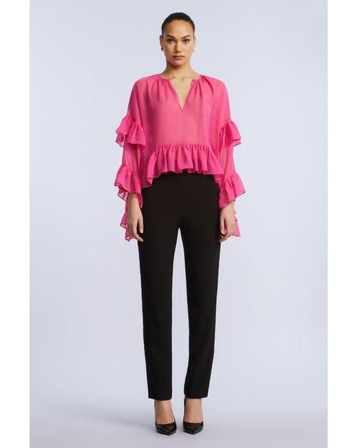 BCBGMAXAZRIA Pink Ruffle Swing Top