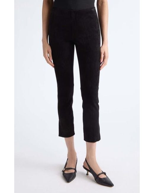 Vince Black Split Hem Crop Stretch Suede Pants