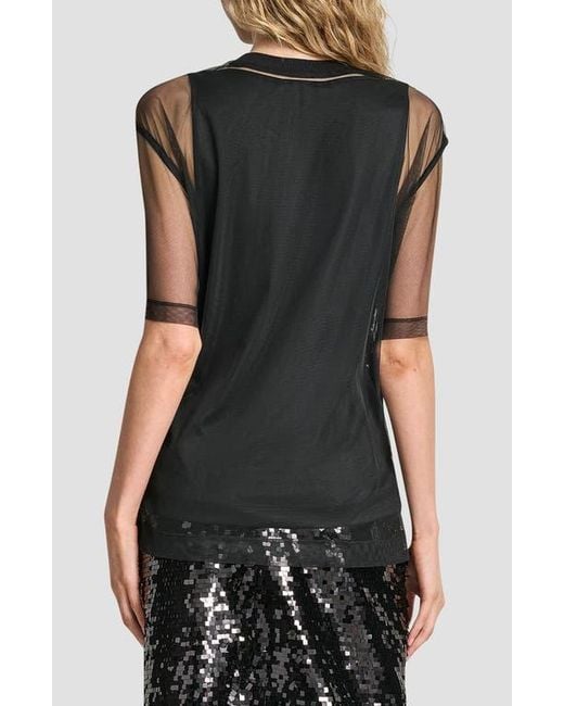 DKNY Black Layered Mesh Sequin Top