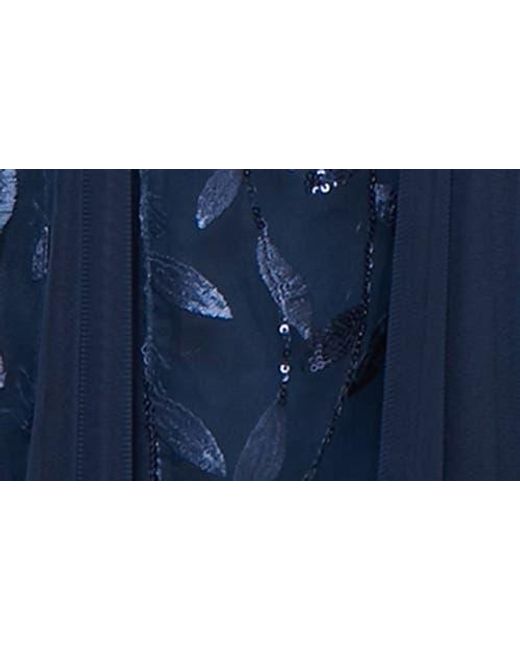 Alex Evenings Blue Embroidered Flutter Sleeve Tulle Mermaid Gown