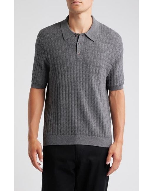 Wax London Gray Naples Diamond Ribbed Cotton & Cashmere Polo Sweater for men