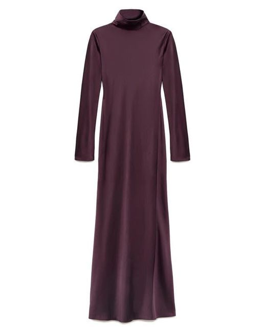 Mango Women's Purple Selection Turtleneck Long Sleeve Satin Maxi Dress Mango Women's Purple Selection Turtleneck Long Sleeve Satin Maxi Dress