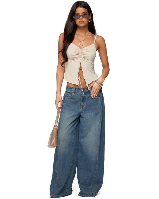 Edikted Blue Landon Drawstring Split Front Camisole