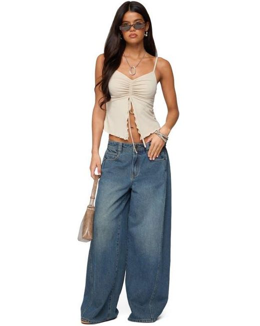 Edikted Blue Landon Drawstring Split Front Camisole
