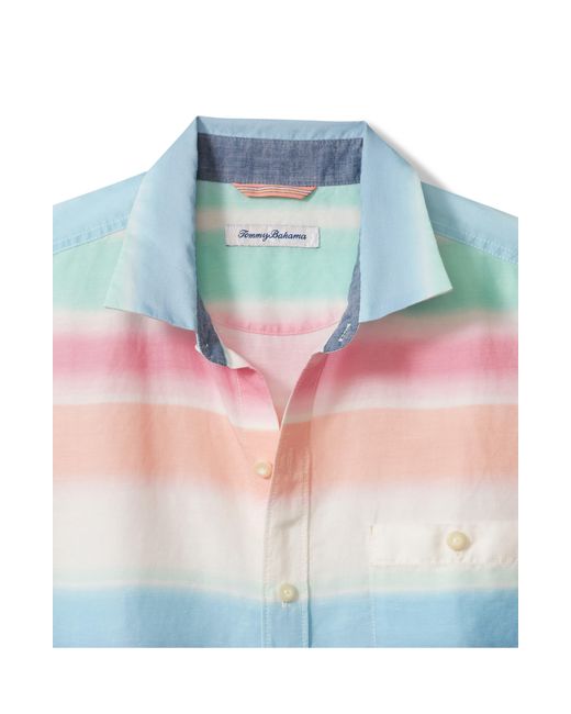 Tommy Bahama Blue Sand Hazy Tides Stripe Short Sleeve Linen Blend Button-up Shirt for men