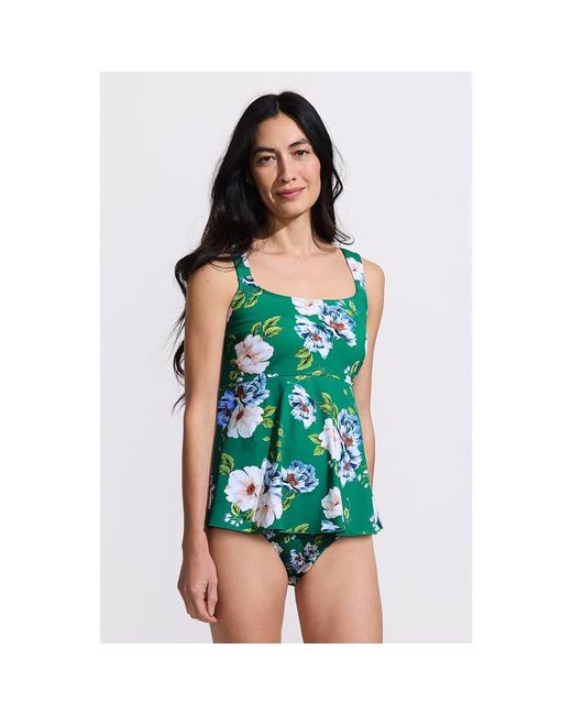 Lands' End Green Adjustable Scoop Neck Flutter Tankini Top