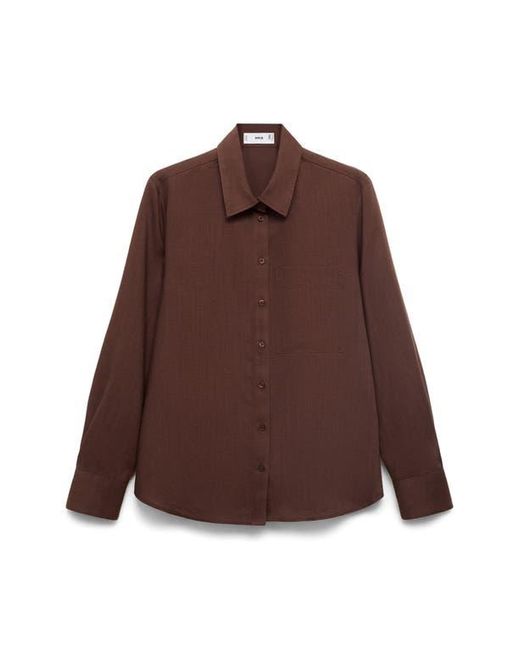 Mango Brown Straight Lyocell & Linen Button-Up Shirt