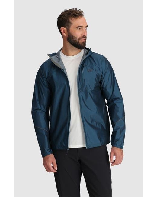 Outdoor Research Blue Helium Rain Ultralight Hooded Jacket for men