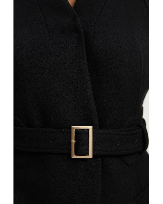 Karen Millen Black Wool Notch Neck Belted Maxi Coat