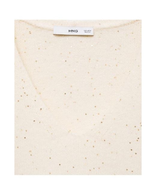 Mango Natural Sequin V-Neck Sweater