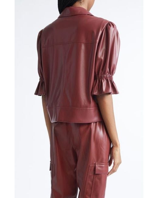 Cinq À Sept Red Holly Ruffle Faux Leather Jacket