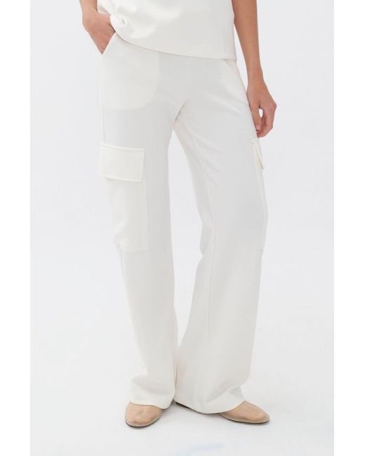 Nocturne White Cargo Pants With Elastic Waistband