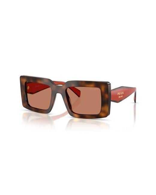 Prada Brown 52Mm Rectangular Sunglasses